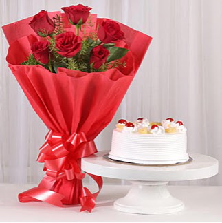 6 Kırmızı gül ve 4 kişilik yaş pasta  Malatya internetten çiçek siparişi 