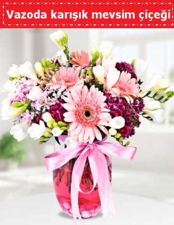 Vazoda karışık mevsim çiçeği  Malatya internetten çiçek siparişi 
