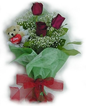 3 adet gül ve küçük ayicik buketi  Malatya çiçek servisi , çiçekçi adresleri 