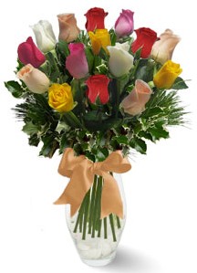 15 adet vazoda renkli gül  Malatya uluslararası çiçek gönderme 