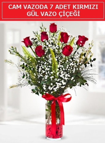 Cam vazoda 7 adet kırmızı gül çiçeği  Malatya hediye çiçek yolla 